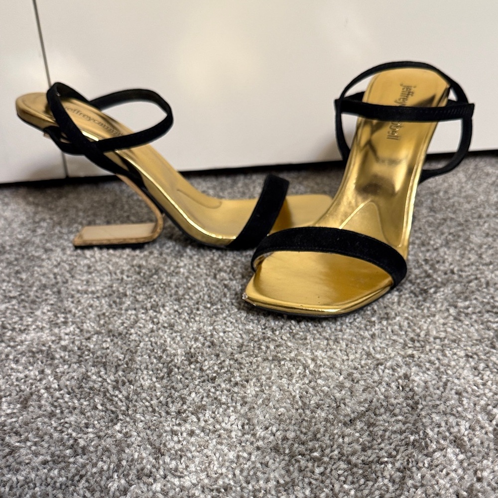 Jeffery Campbell Black and Gold Strappy Heels